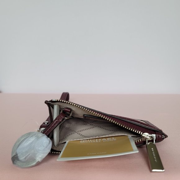MICHAEL KORS Small Top-Zip Coin Pouch with ID Holder Pebbled Leather-Merlot⭐$69 - Picture 13 of 16